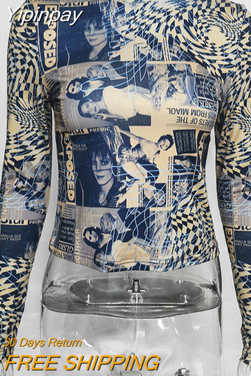 Yipinpay High Street Hip Hop Print T-Shirts Women Y2K O-Neck Long Sleeve Slim Tee Shirt 2023 Spring Femme Harajuku Basic Tops